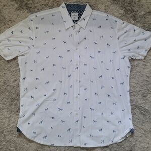 Society Of Threads White Shirt with Blue Dog Print